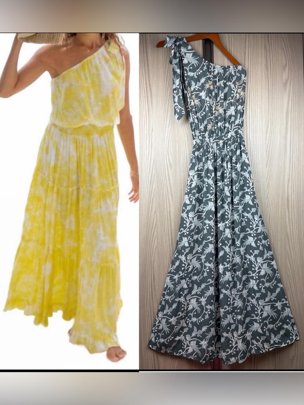 Skemo Embroidered One Shoulder Maxi Dress ~ in Olive & White